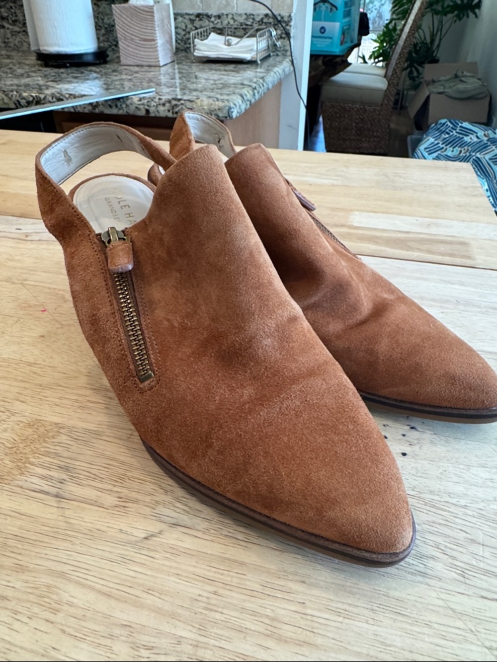 Cole Haan Suede Slingback Mules - Cognac Brown Size 9